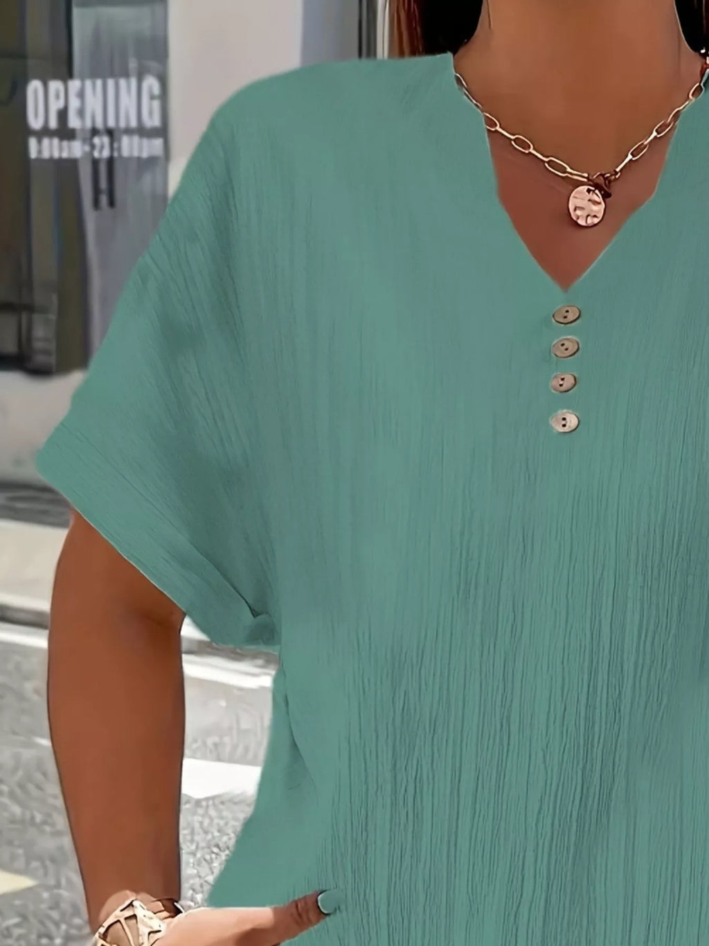 Plus Size Notched Short Sleeve Textured Top