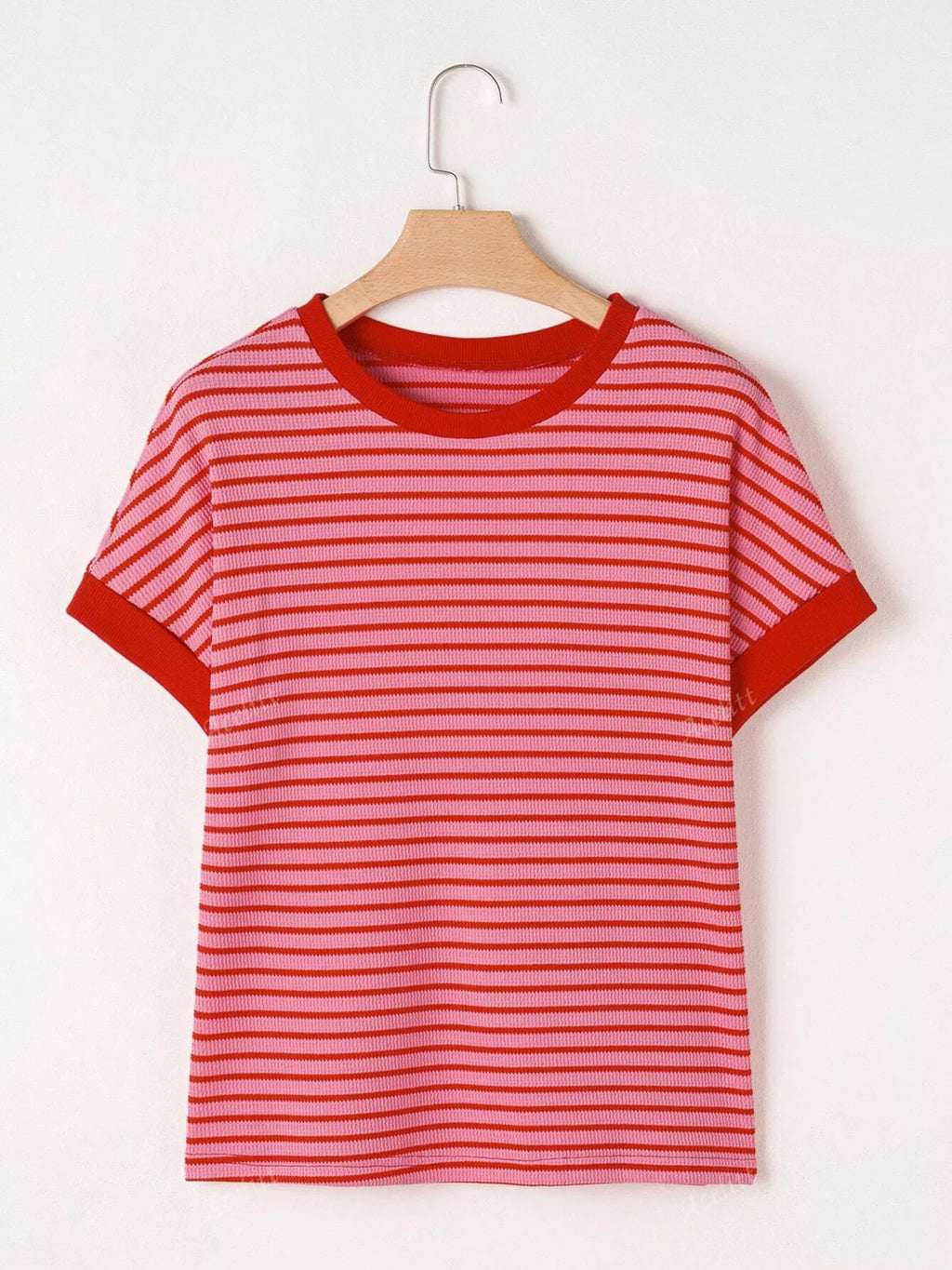 Striped Ribbed Knit Short Sleeve T-Shirt
