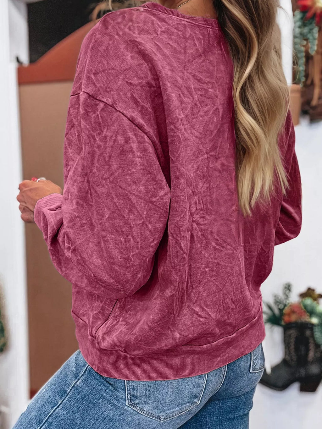 Saved By Grace Letter Embroidery Mineral Wash Loose Sweatshirt