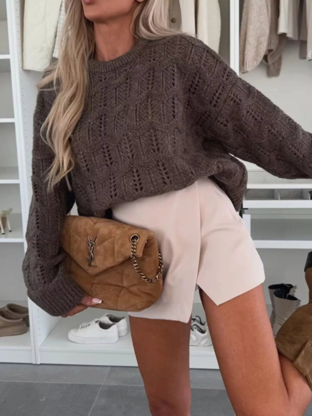 Openwork Round Neck Sweater