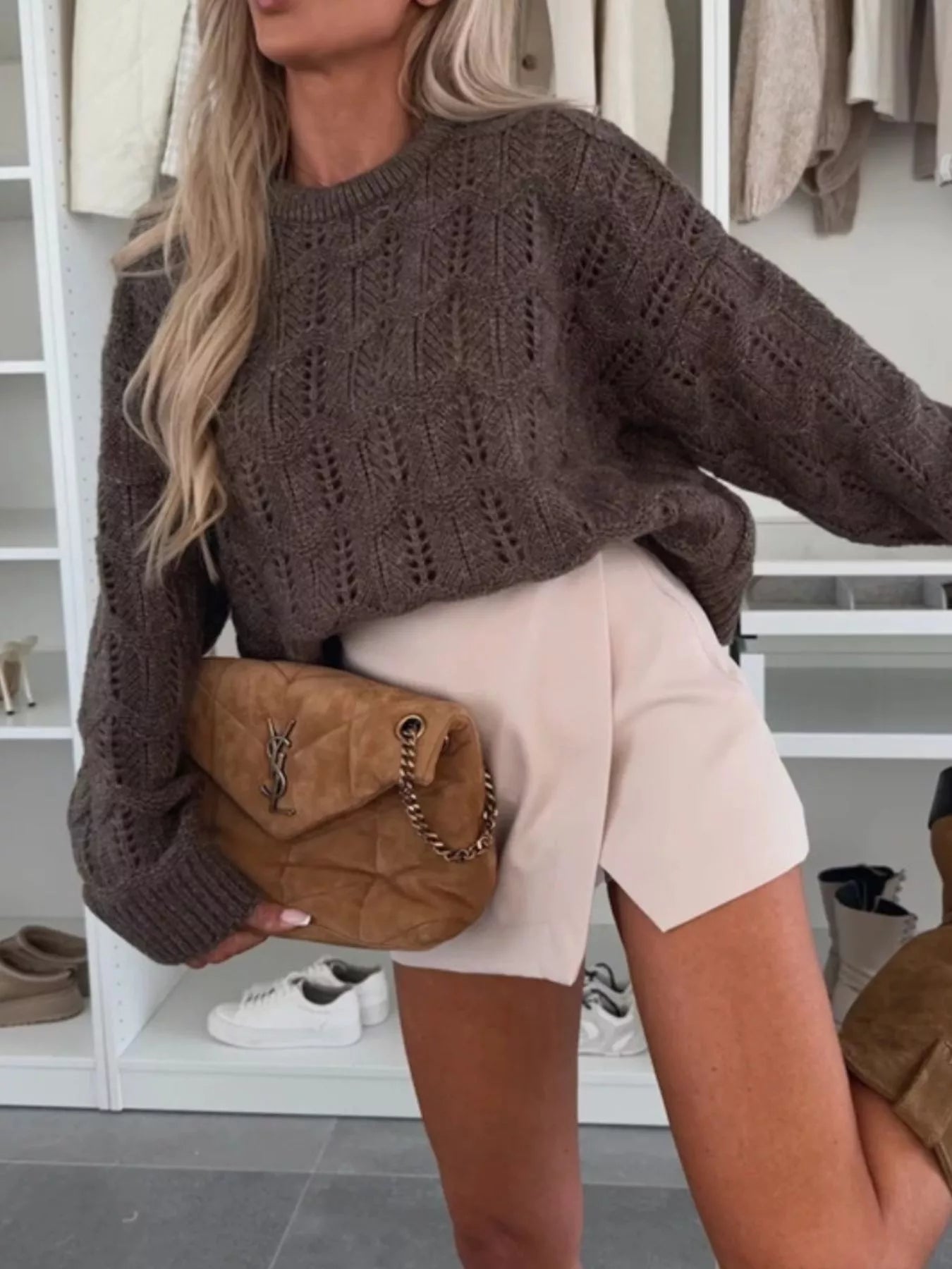 Openwork Round Neck Sweater