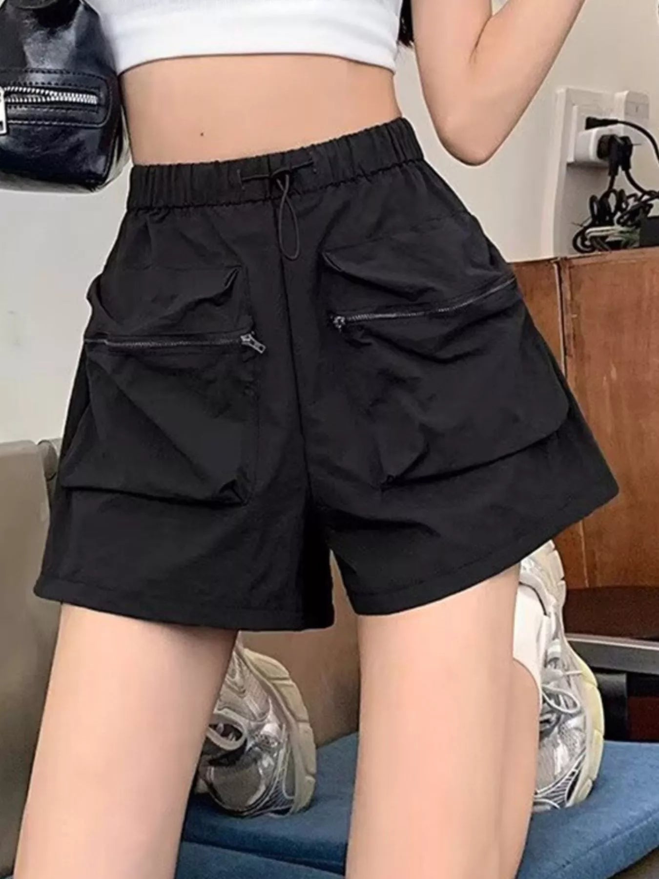 High Waist Cargo Shorts with Pockets