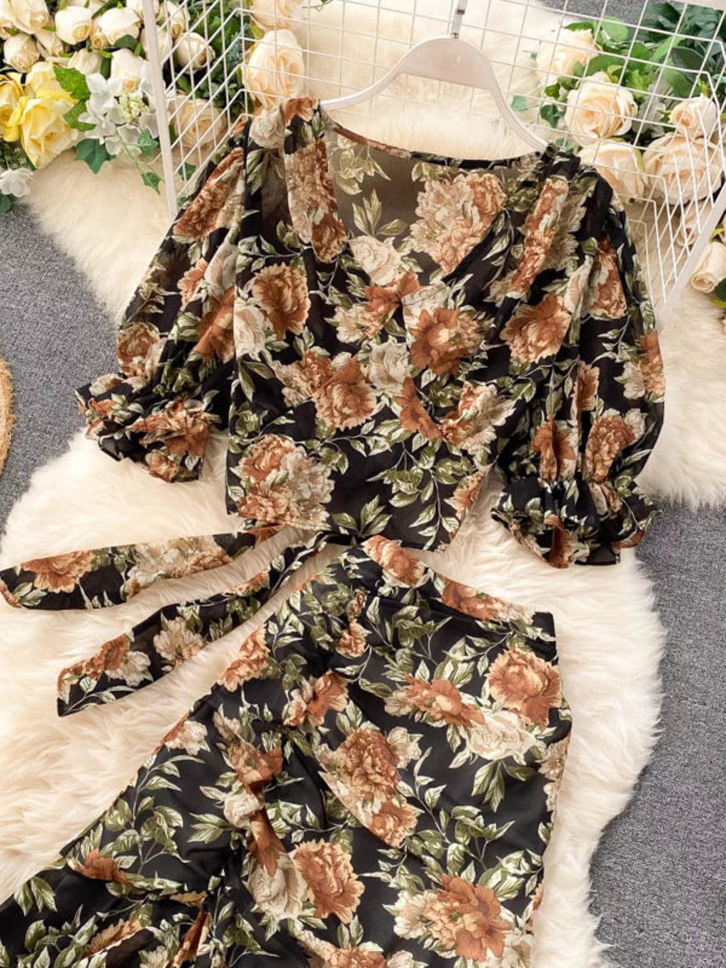 Floral Print Crop Top and Skirt Set