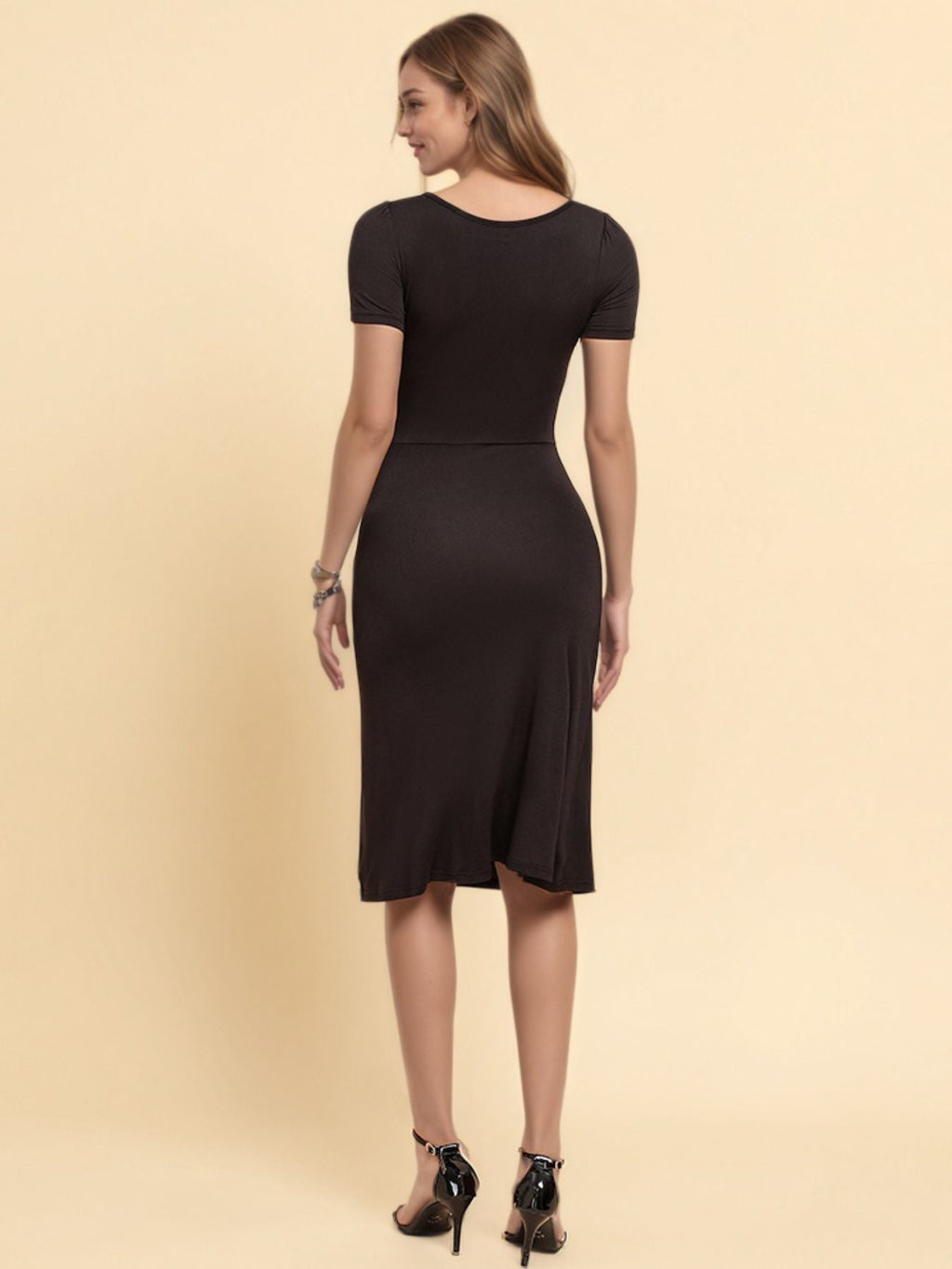 Sweetheart Neck Short Sleeve Slit Dress