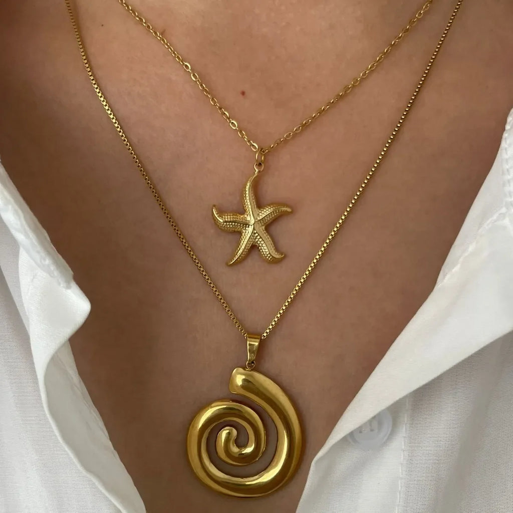 2-Piece 18K Gold-Plated Starfish Spiral Pendant Necklace