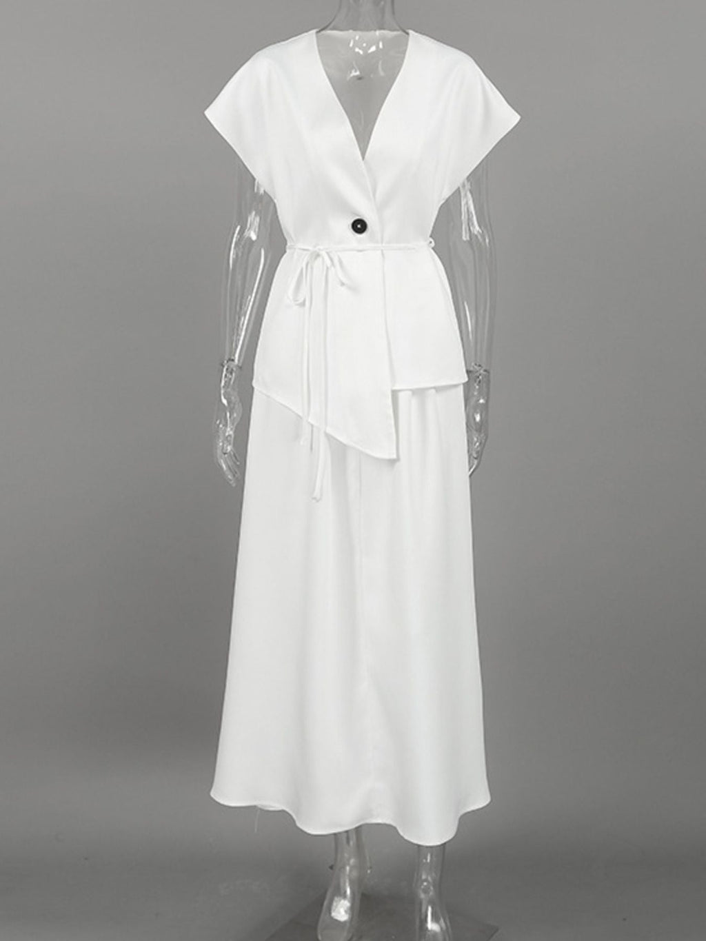 One Button Short Sleeve Top and Skirt Set