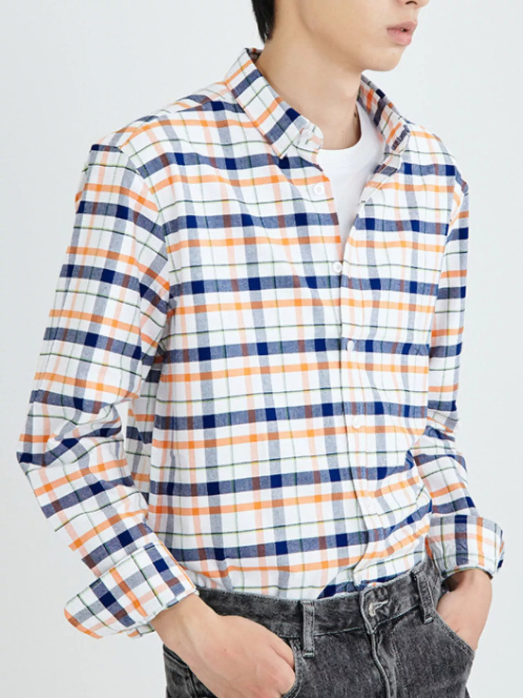 Men's Full Size Plaid Long Sleeve Shirt Plus Size
