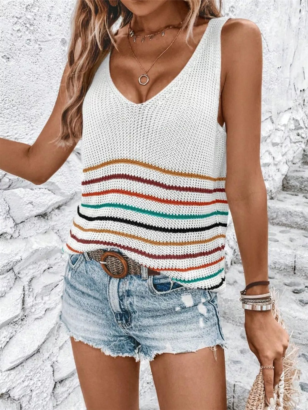 Striped V-Neck Sweater Vest