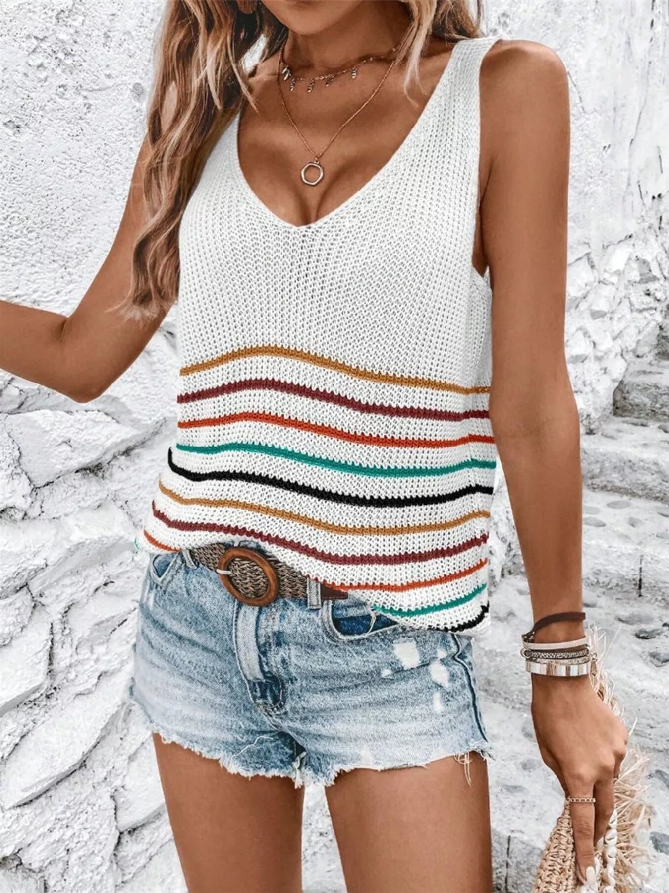 Striped V-Neck Sweater Vest