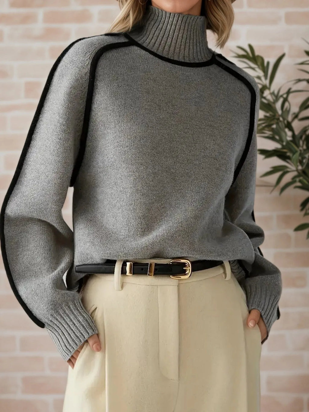 Contrast Trim Turtleneck Sweater