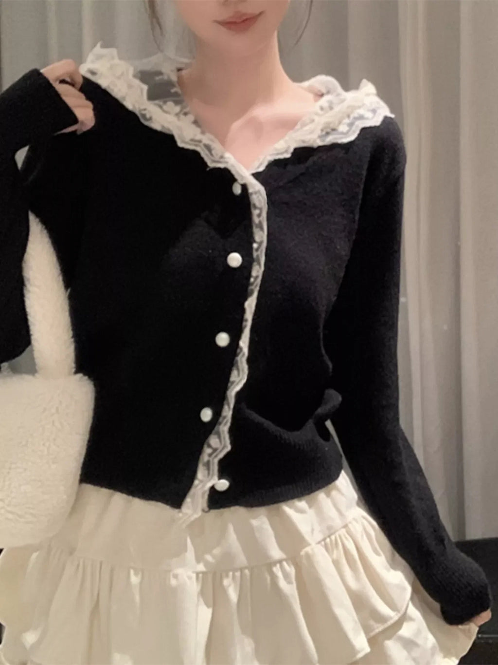 Lace Trim Hooded Cardigan