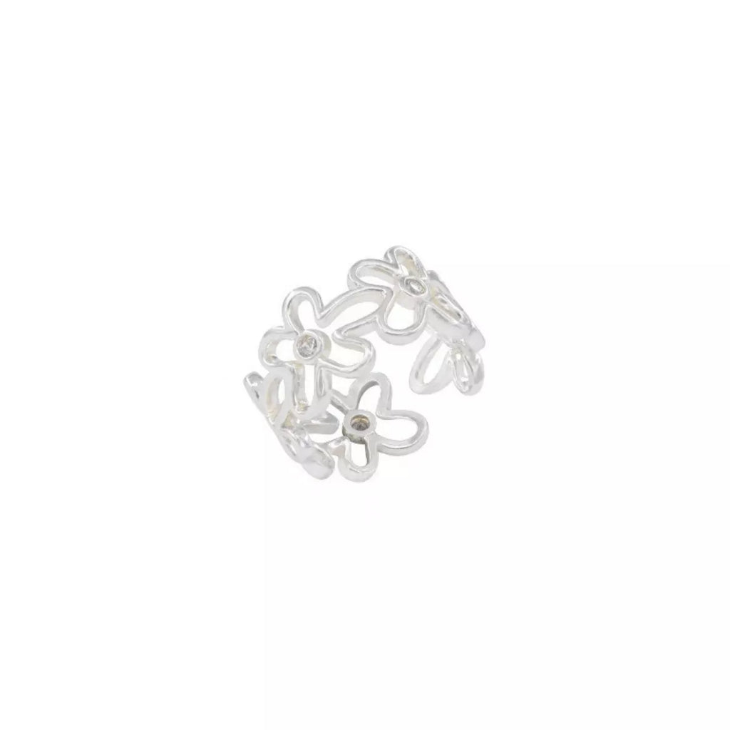 925 Sterling Silver Flower Open Ring