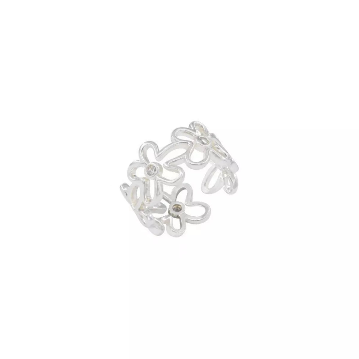 925 Sterling Silver Flower Open Ring