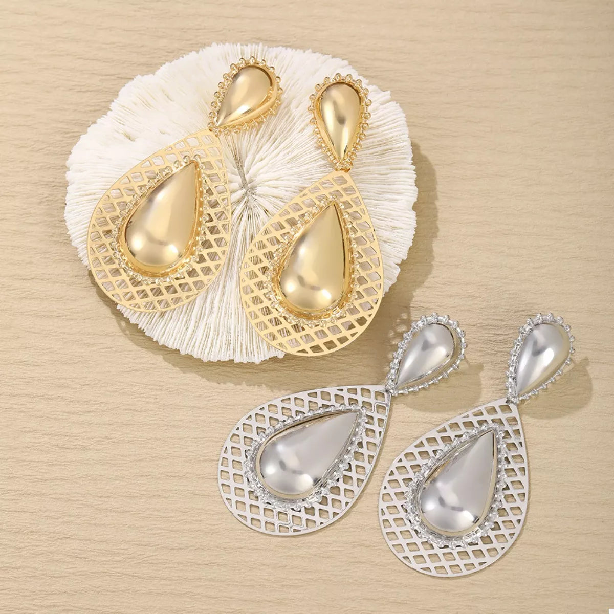 Hollowed-Out Teardrop Statement Earrings