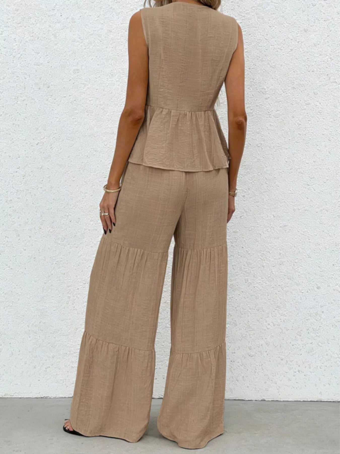 Sleeveless Tie-Front Top and Wide Leg Pants Set