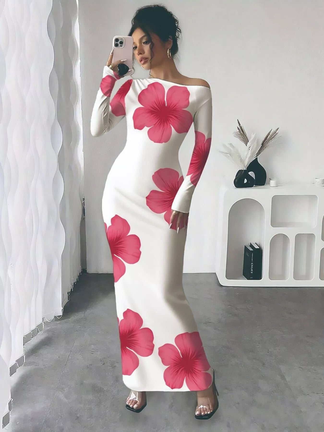 Floral Print One Shoulder Maxi Dress