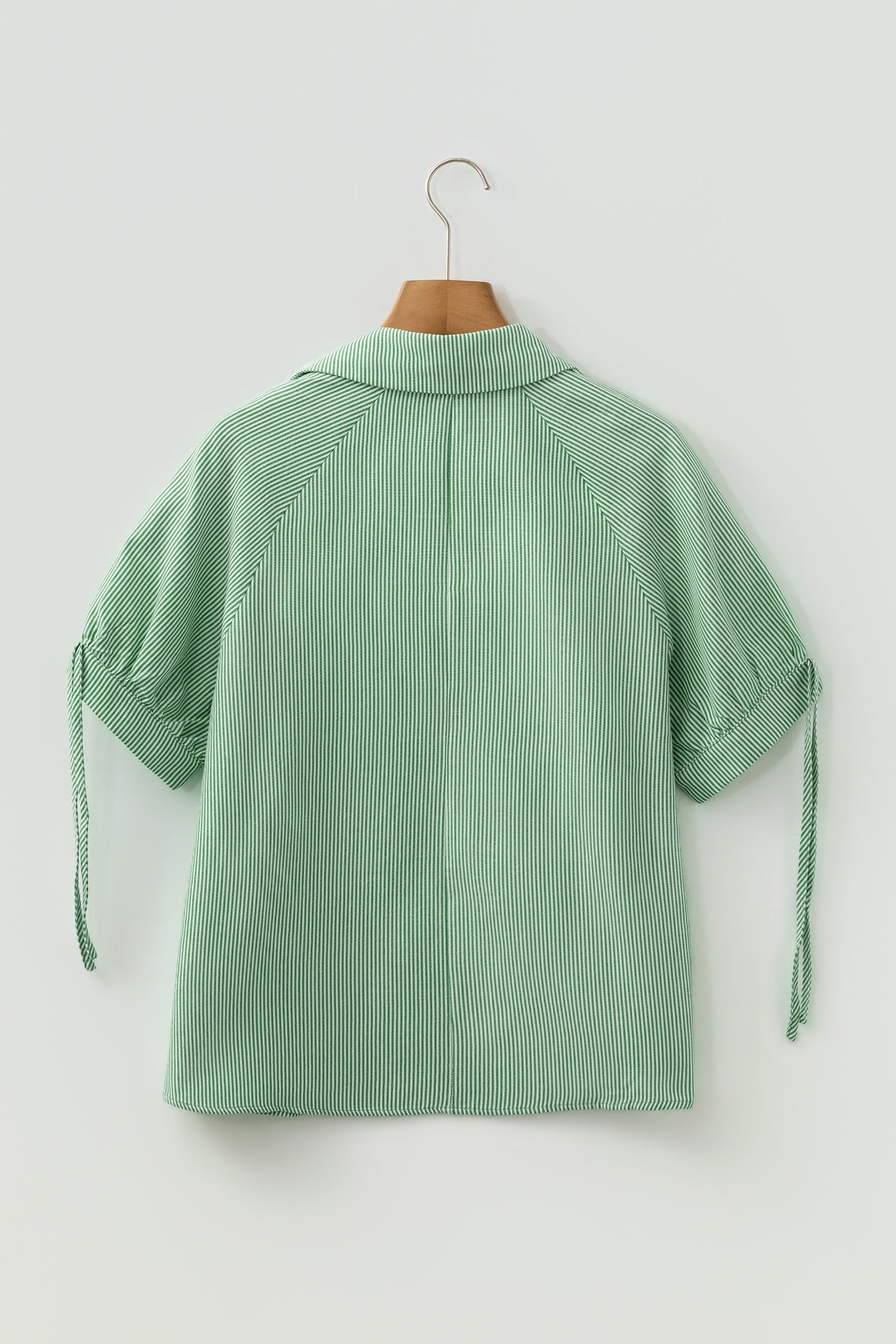 Stripe Tied Short Sleeve Collared Blouse