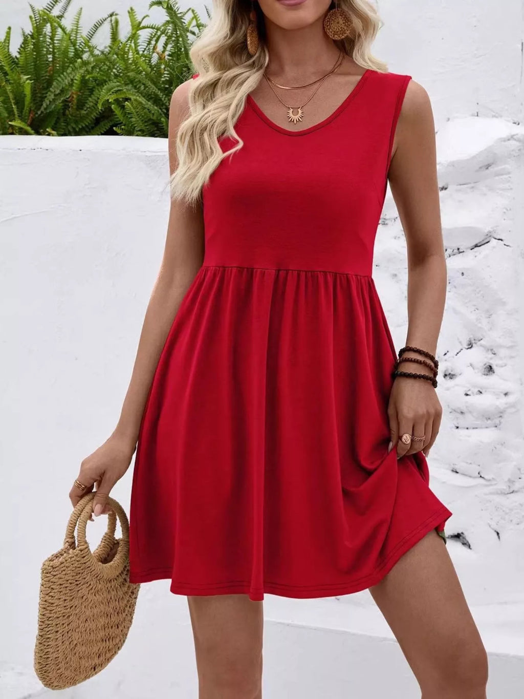 V-Neck Sleeveless Mini Dress