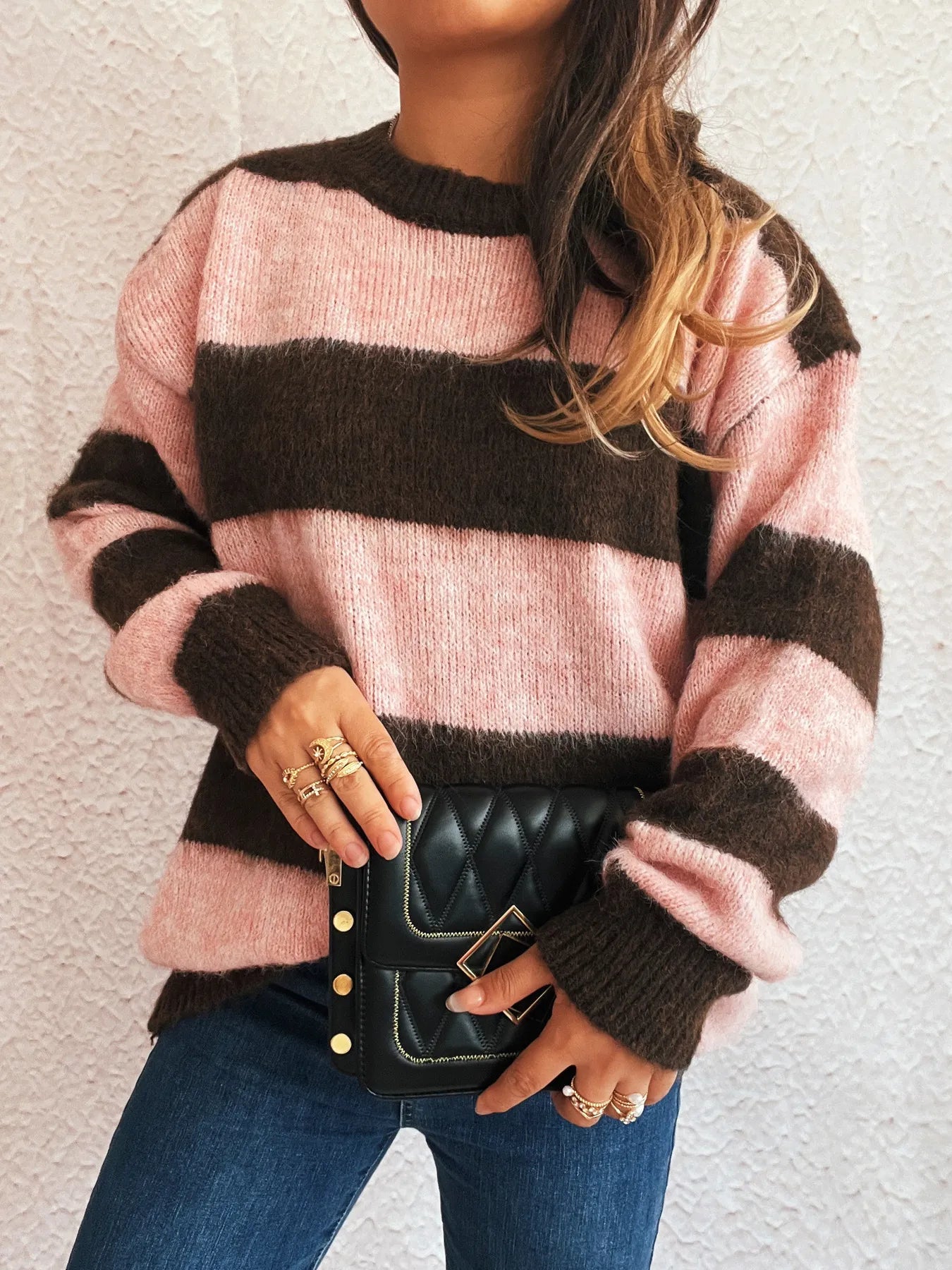 Striped Contrast Long Sleeve Sweater