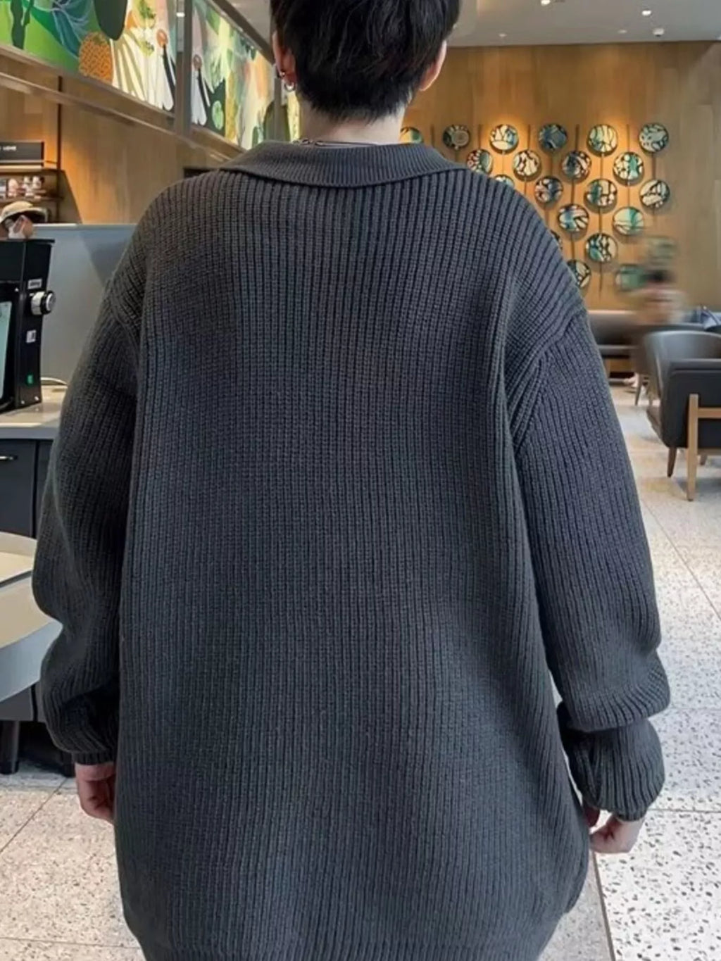 Men's Plus Size Quarter-Zip Collar Drop Shoulder Sweater