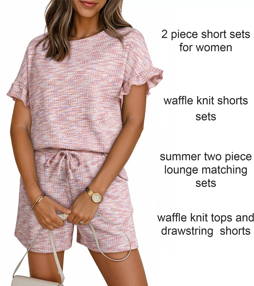 Ruffle Sleeve Textured Top and Shorts Set