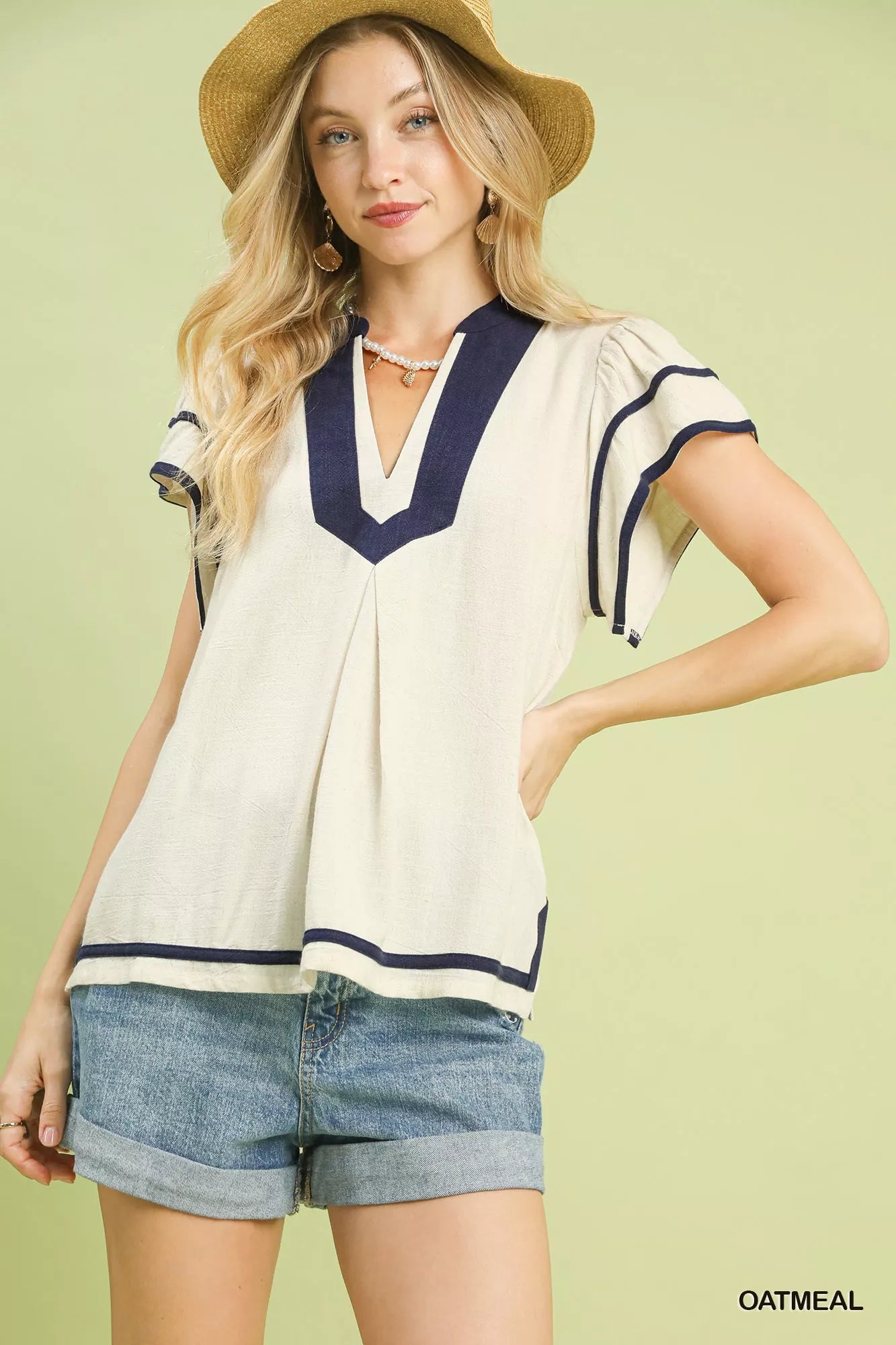 Umgee Linen Ruffle Sleeve Top