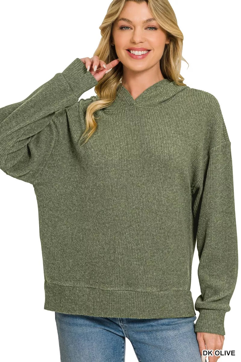 Zenana Brushed Ribbed Hacci Hoodie