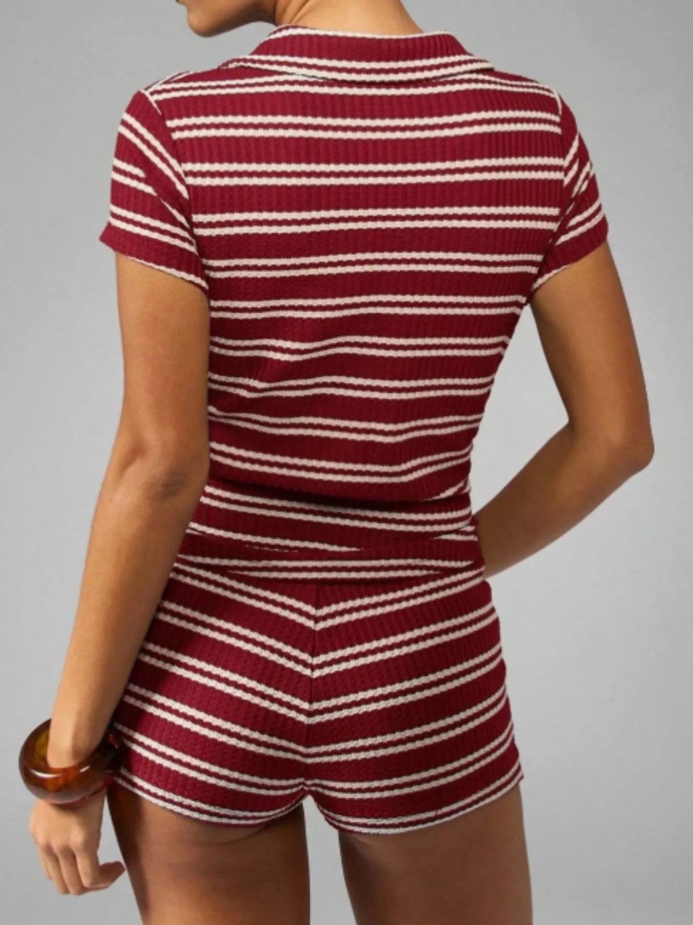 Striped Knit Short Sleeve Top & Shorts Set