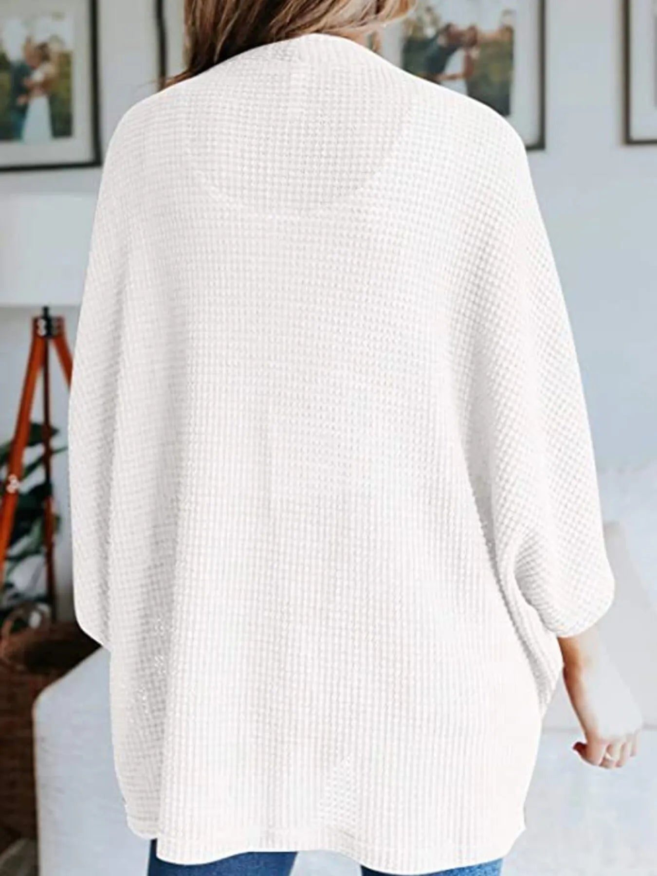 Full Size Open Front Waffle Knit Cardigan Plus Size