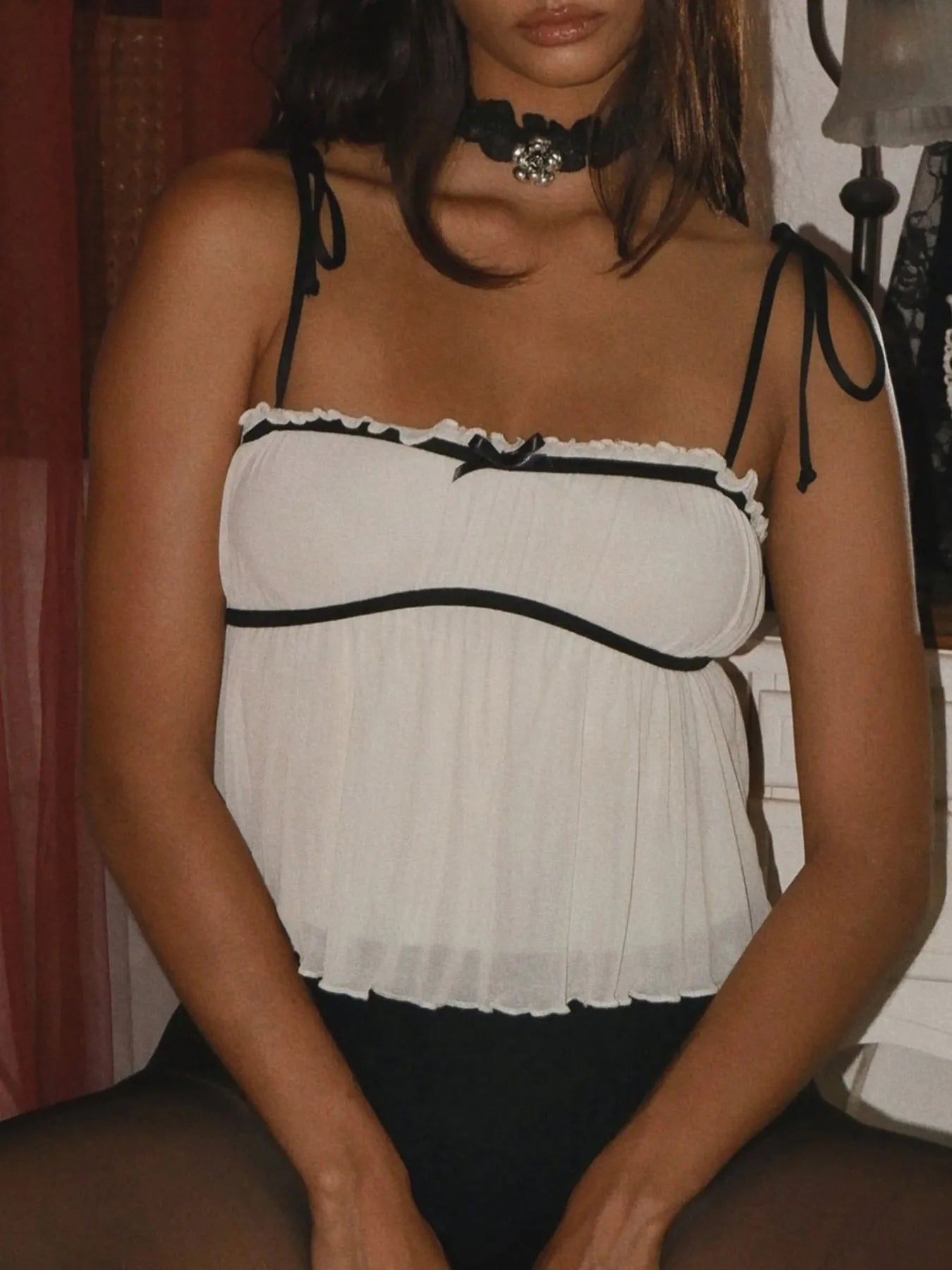 Contrast Trim Tie Straps Cami