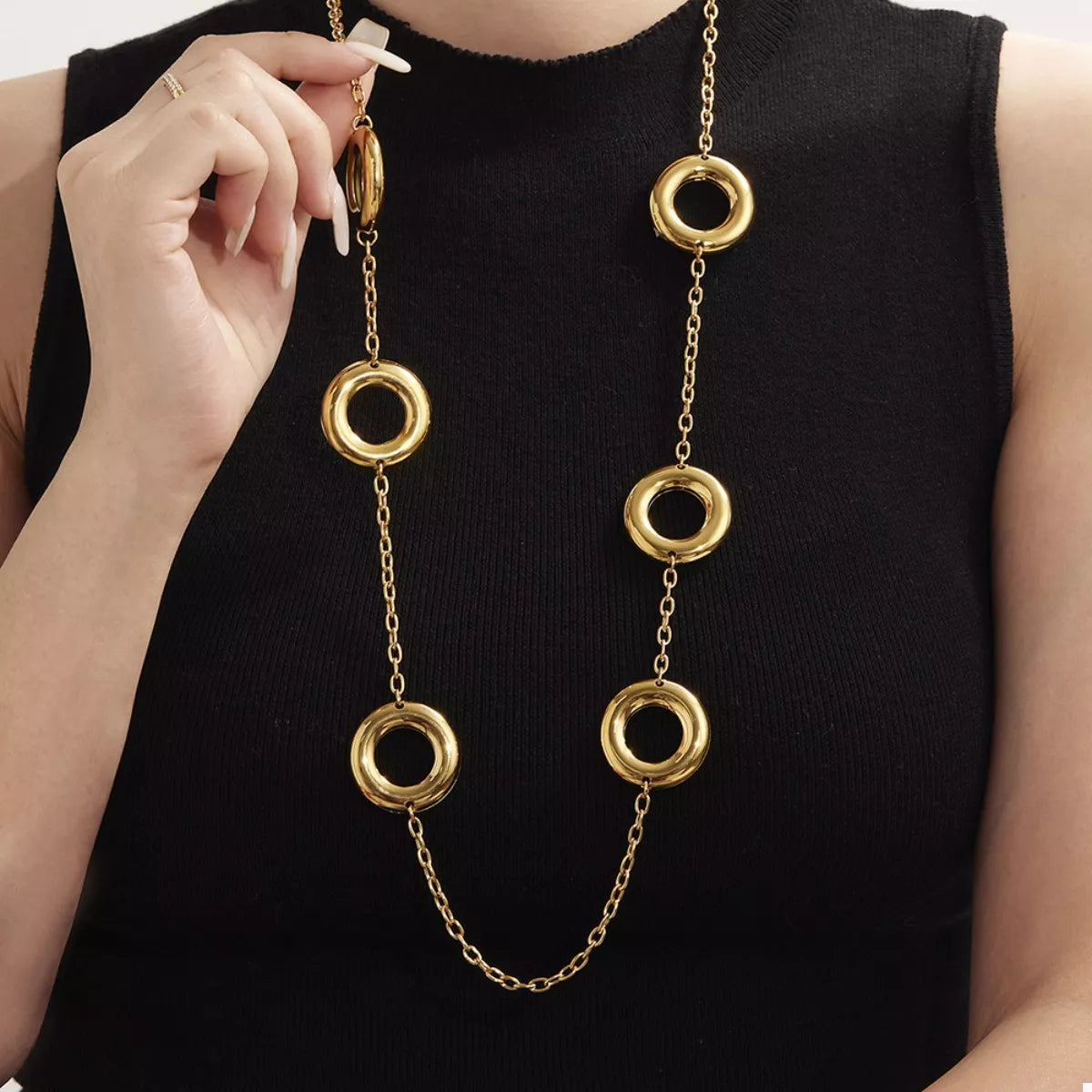 18K Gold-Plated Circle Chain Statement Necklace