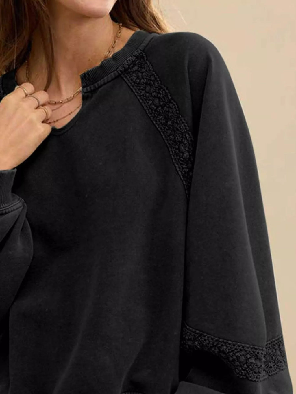 Notched Raglan Sleeve Sweatshirt
