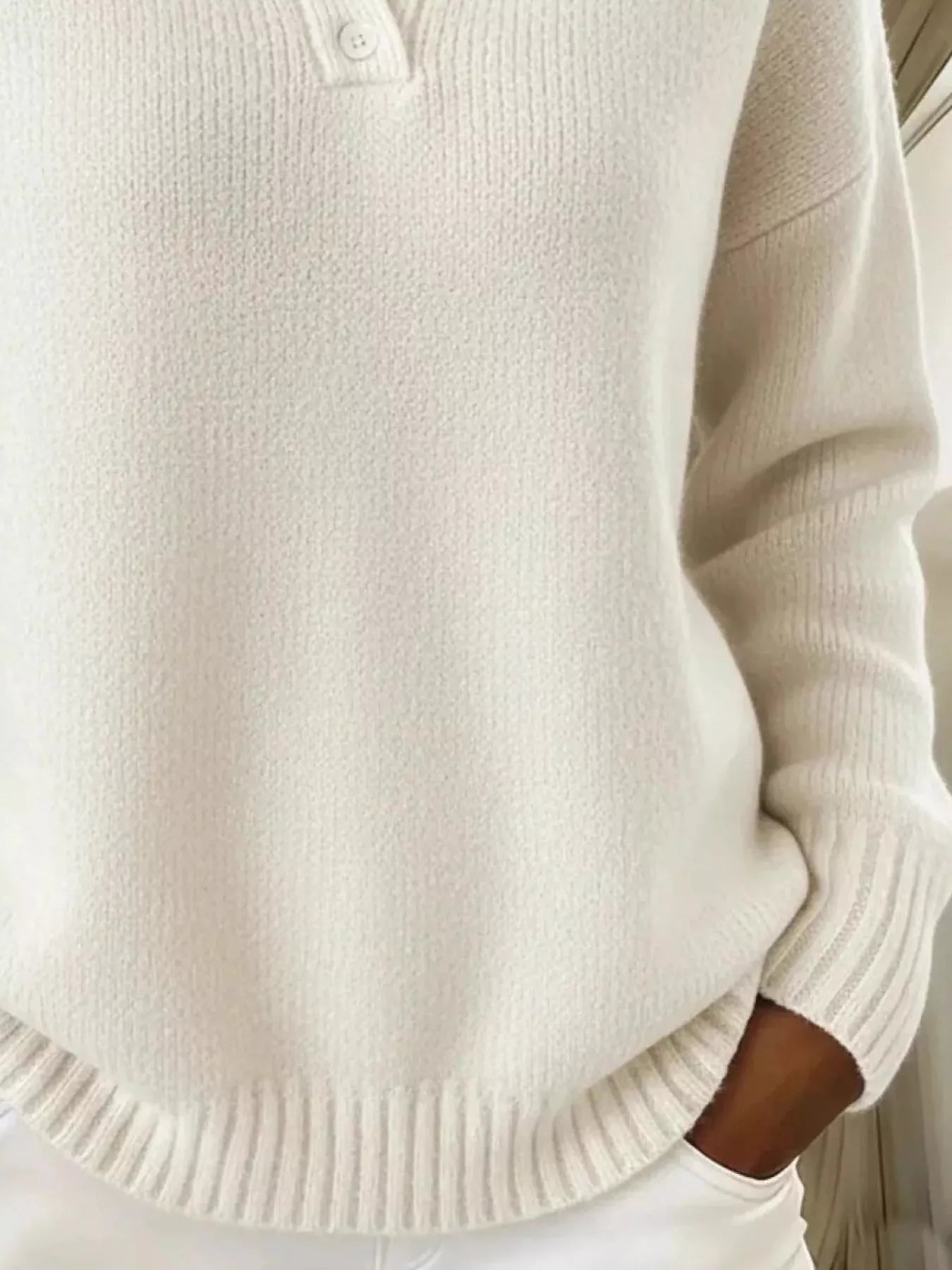 Full Size Button Detail Drop Shoulder Sweater Plus Size