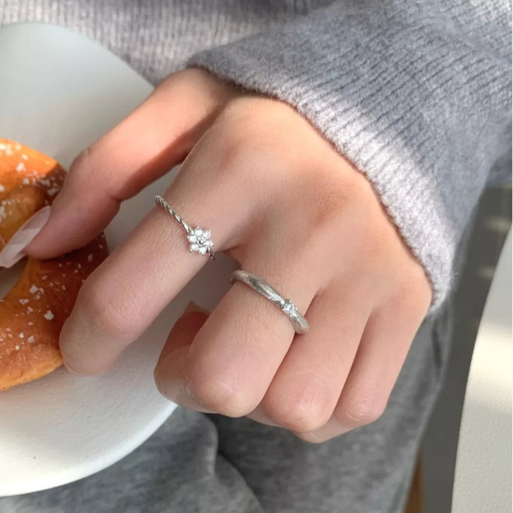 925 Sterling Silver Zircon Flower Open Ring