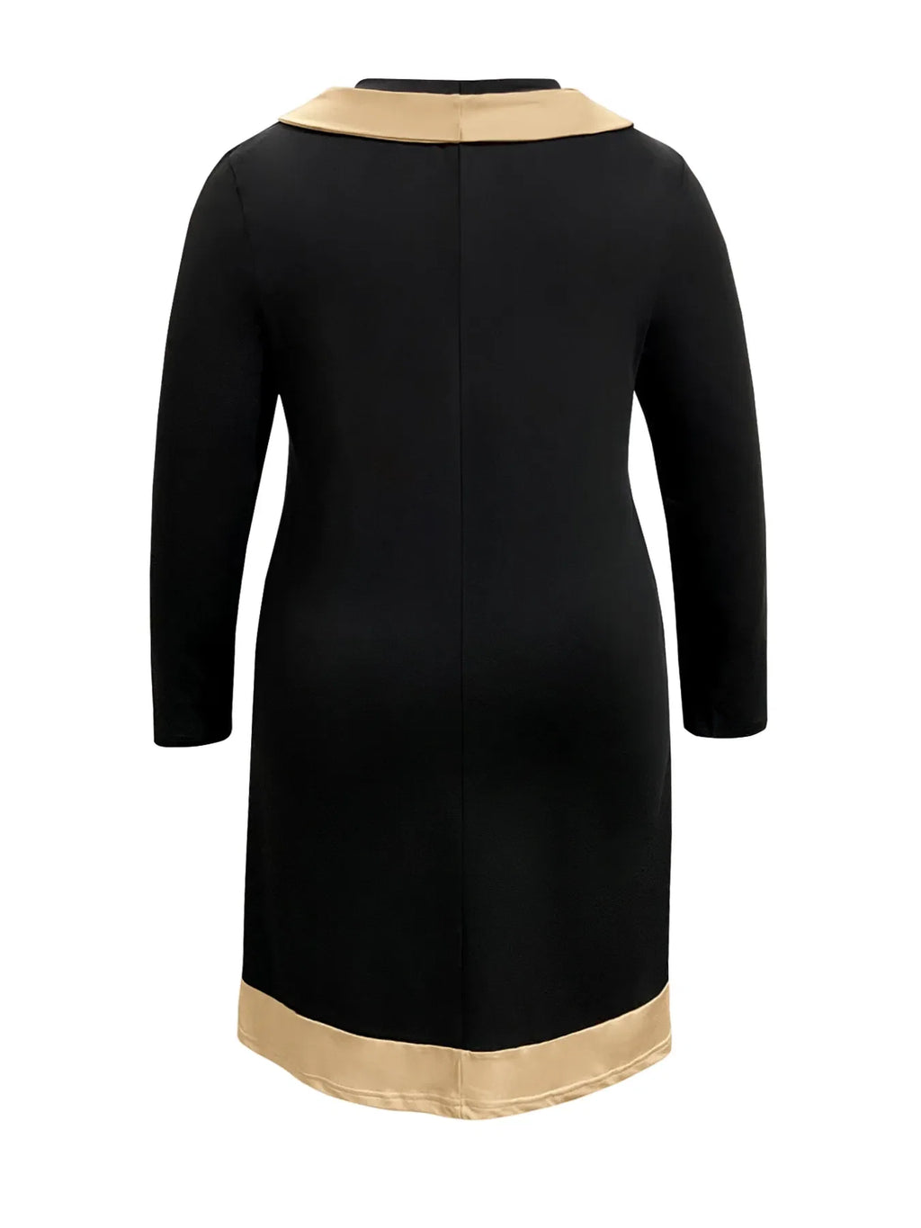 Plus Size Contrast Trim Drawstring Long Sleeve Mini Dress