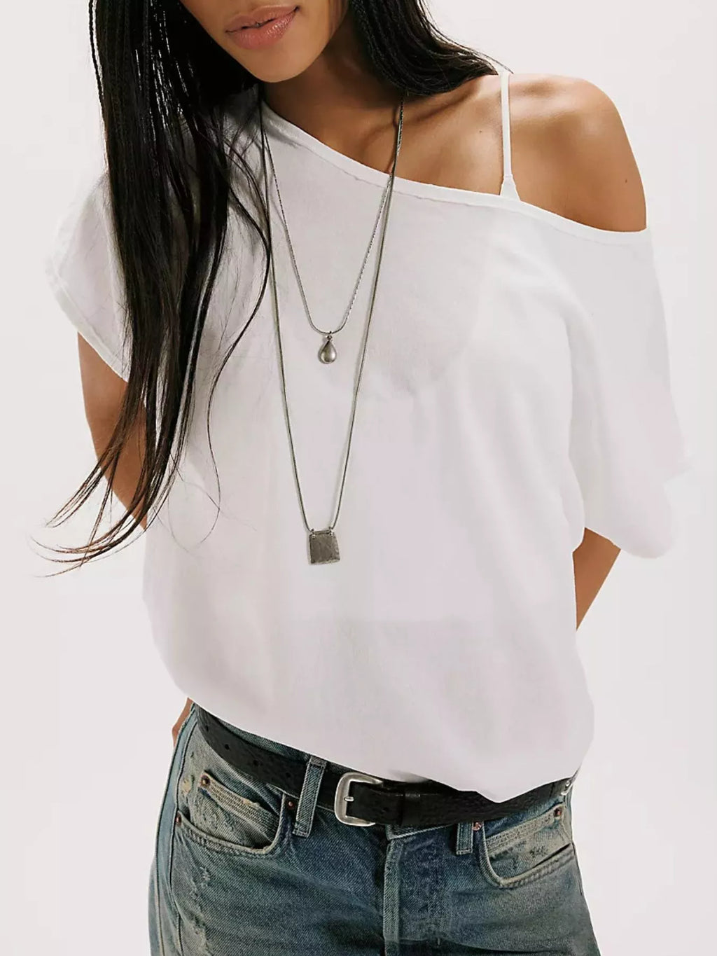 One Shoulder Solid Color T-Shirt