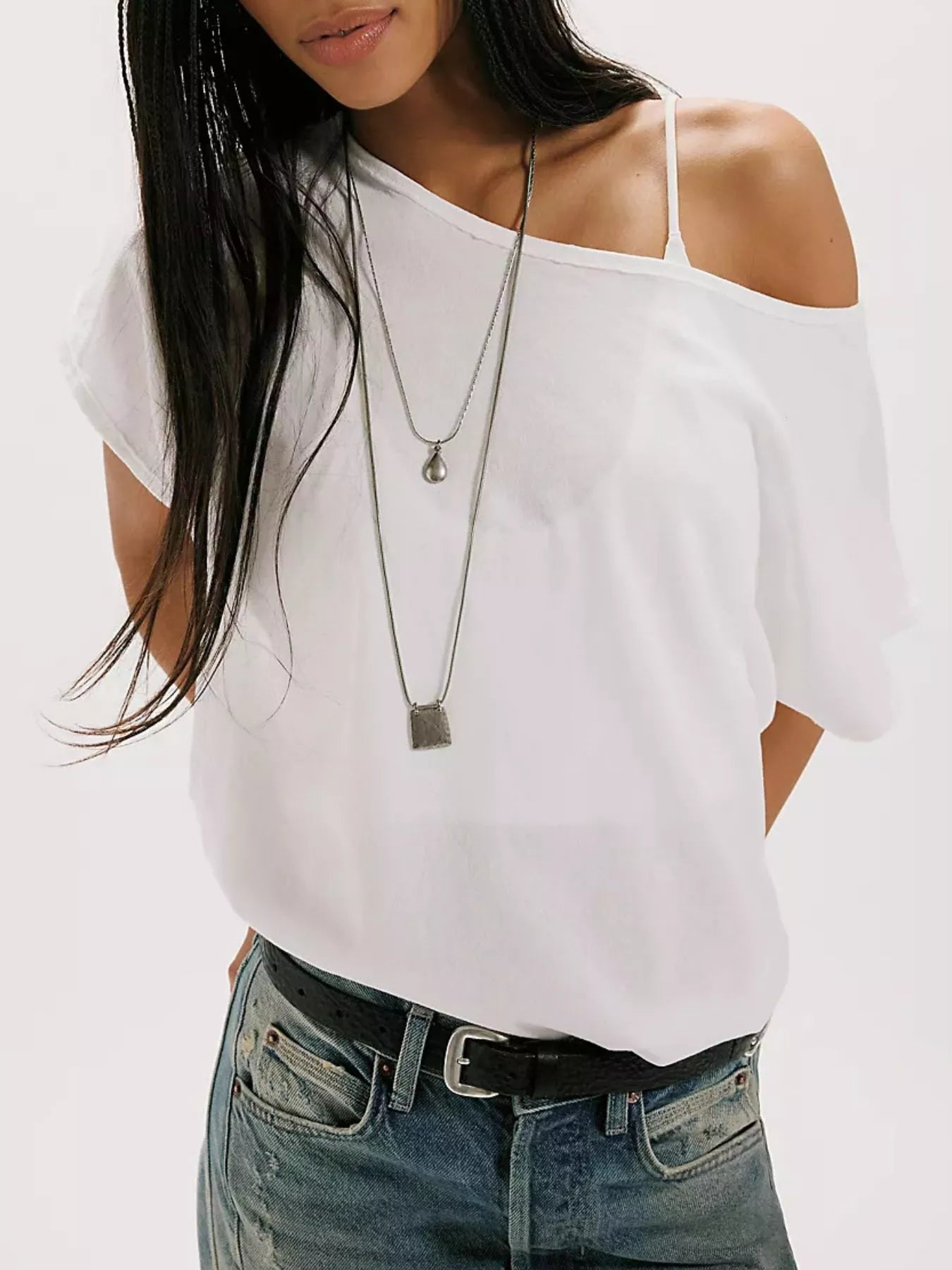One Shoulder Solid Color T-Shirt