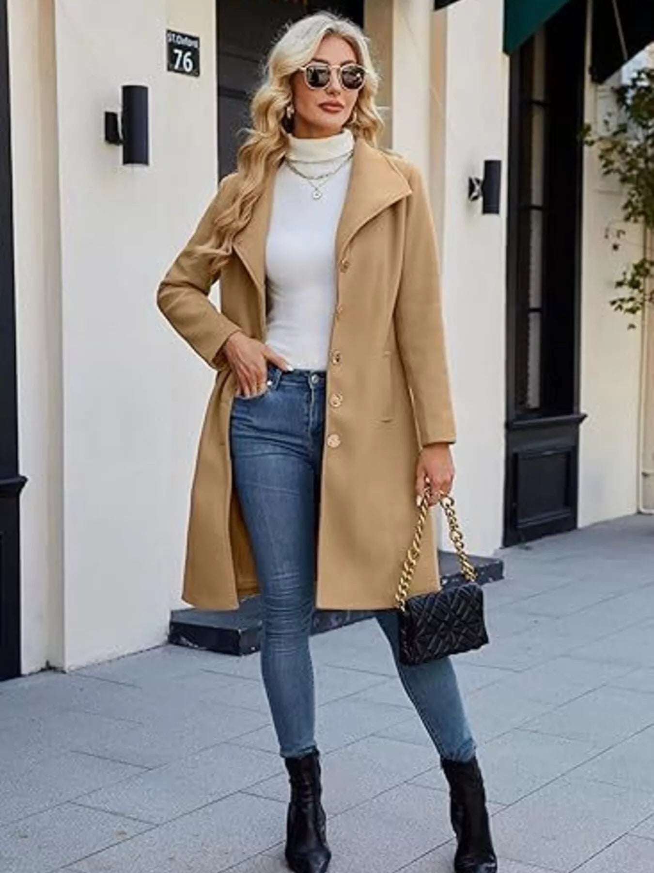 Single-Breasted Collared Neck Overcoat