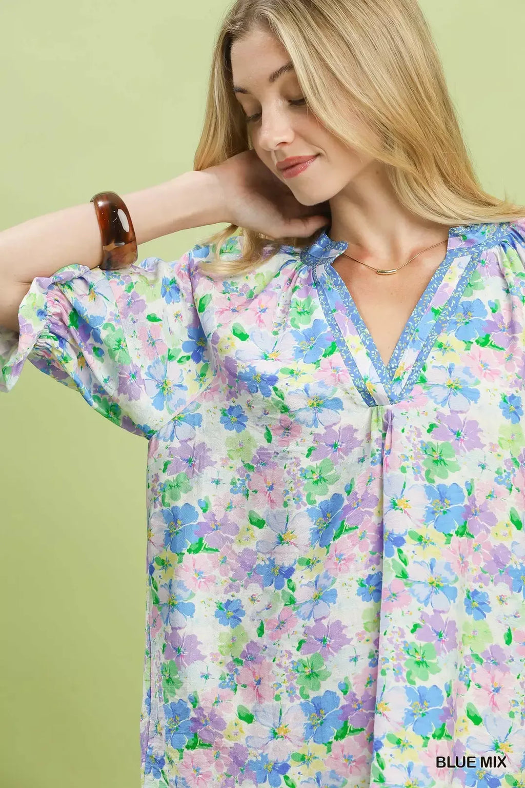 Umgee Mix Floral Print Ruffle Top