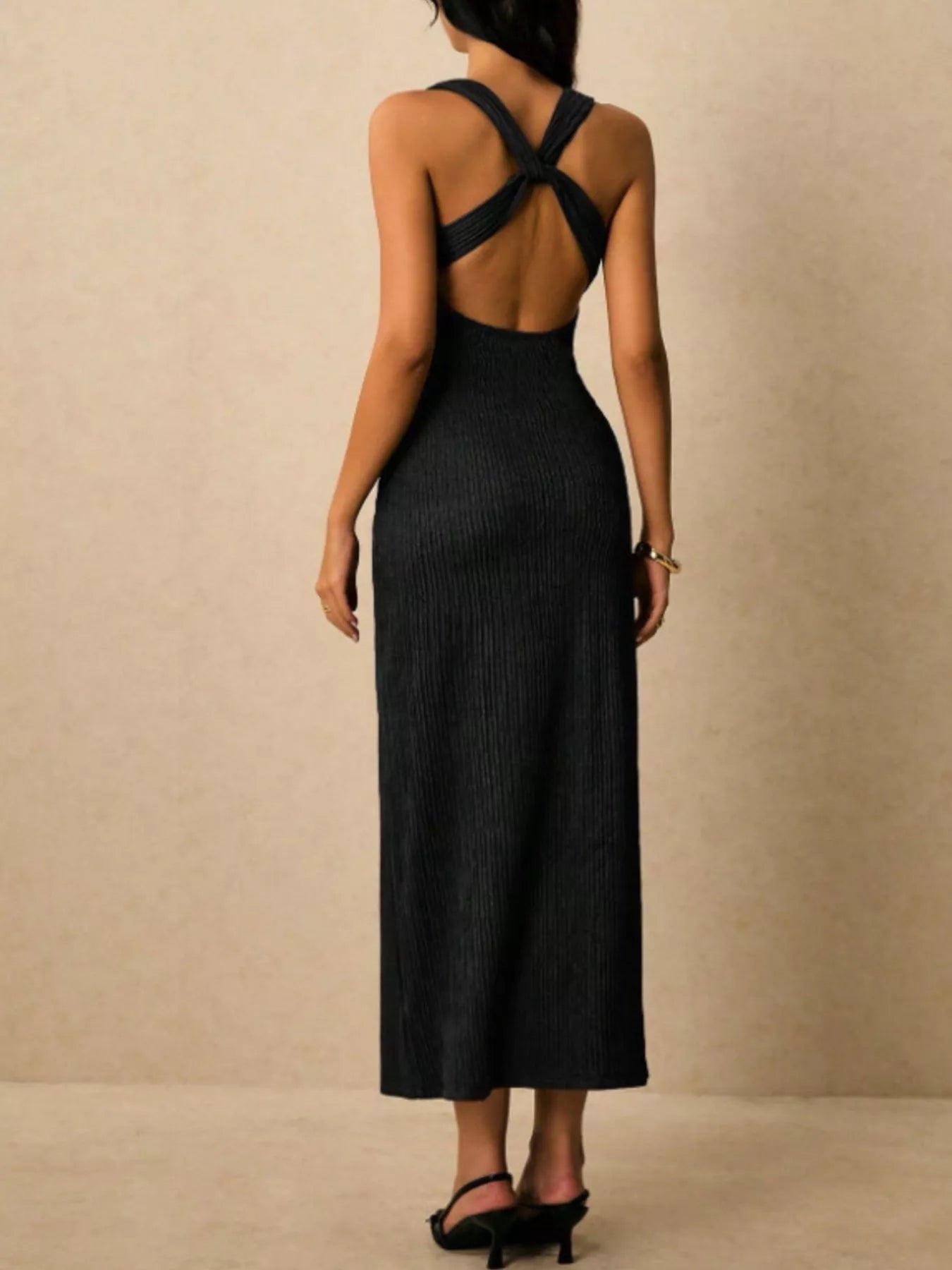 Sleeveless Ribbed Knit Midi Dress