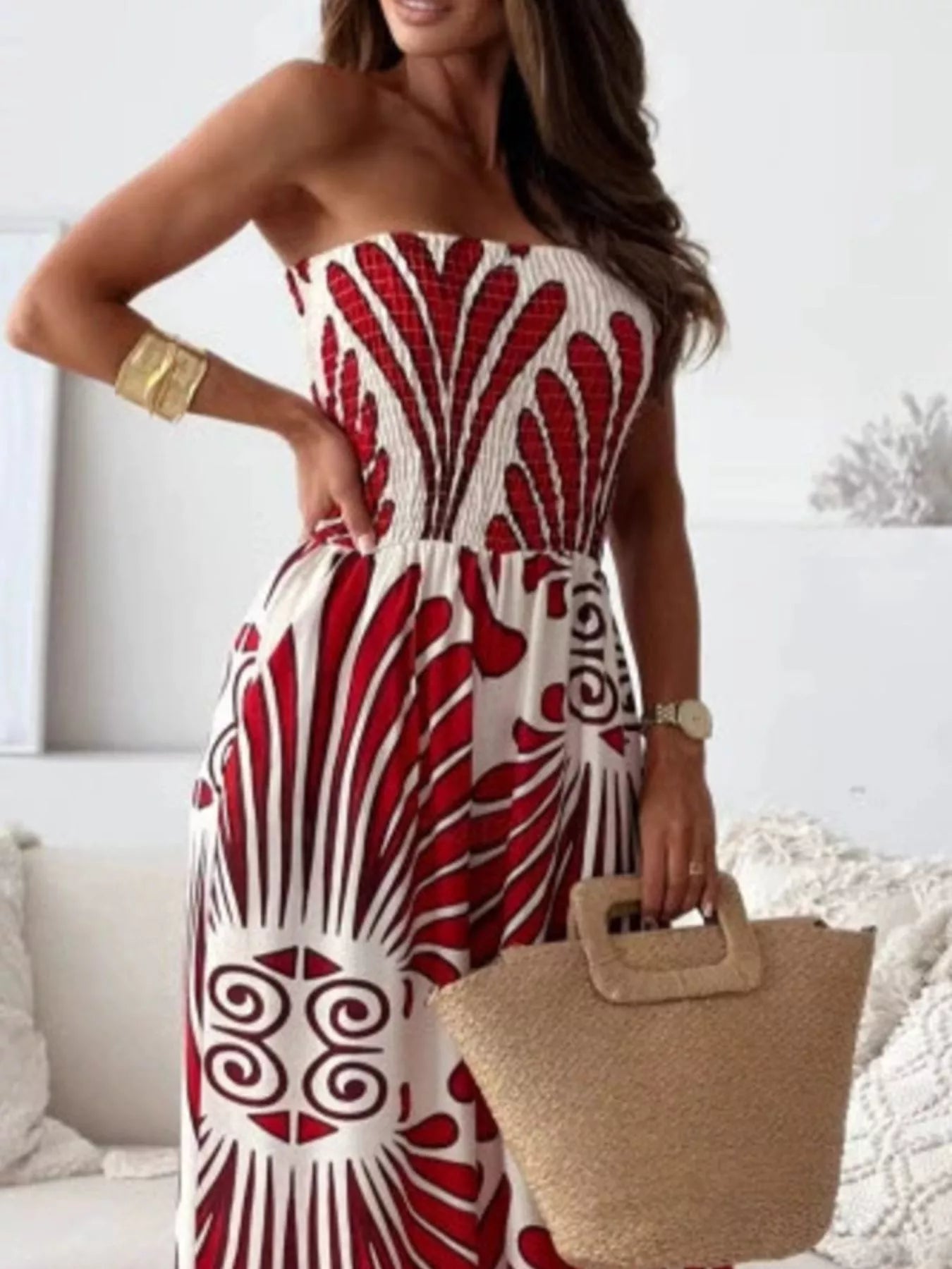 Printed Strapless Wide-Leg Jumpsuit
