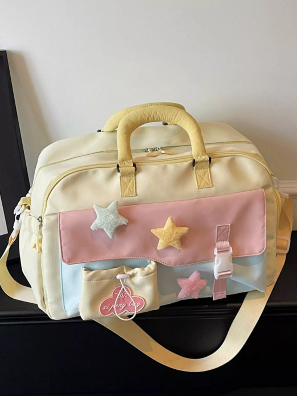 Color Block Star & Cloud Embellished Travel Bag