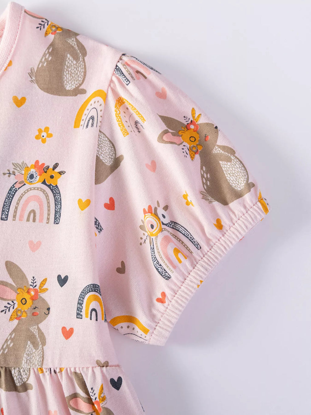 Children's Tiered Bunny Rainbow Print Casual Dress