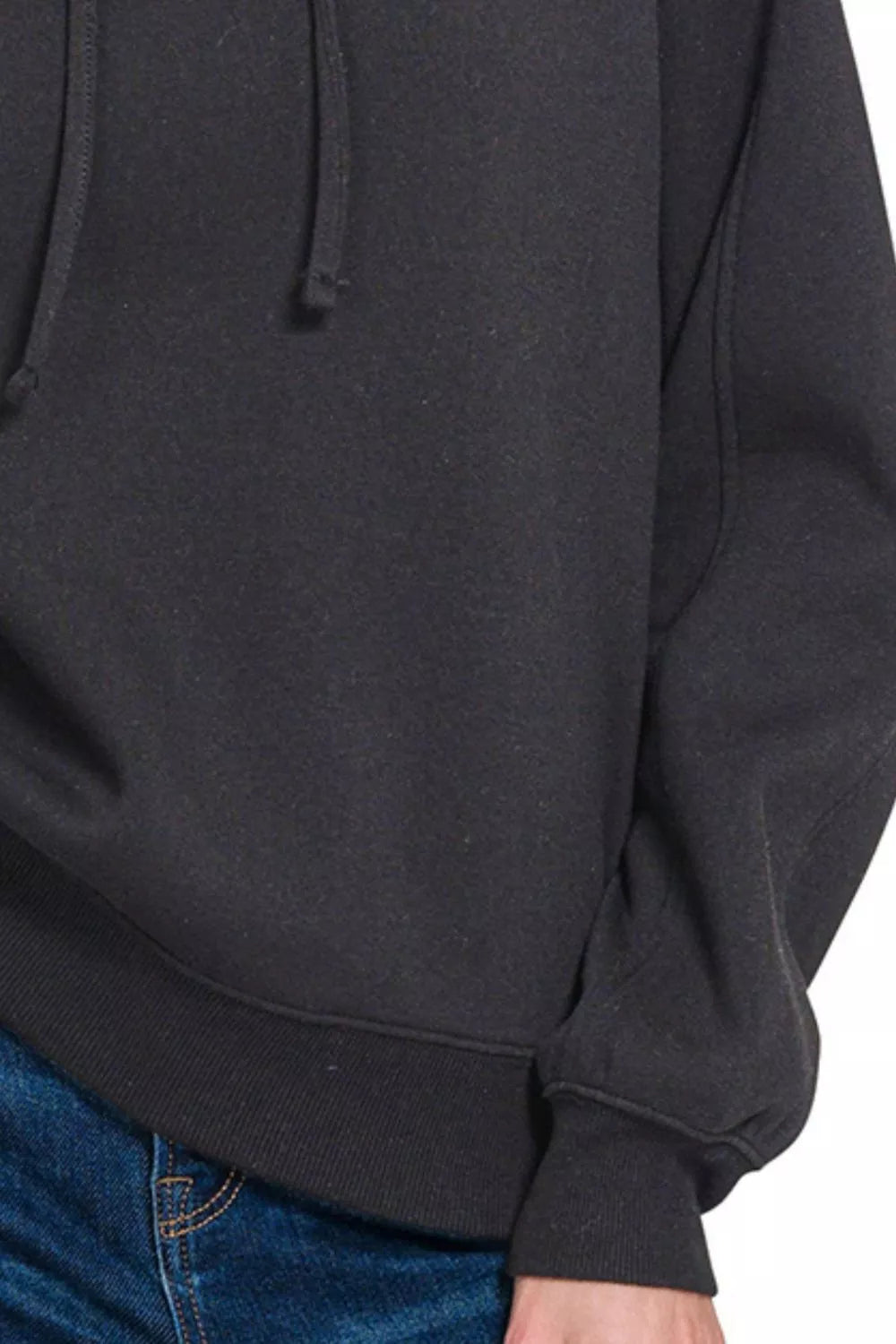 Zenana Drawstring Relaxed Fit Fleece Hoodie