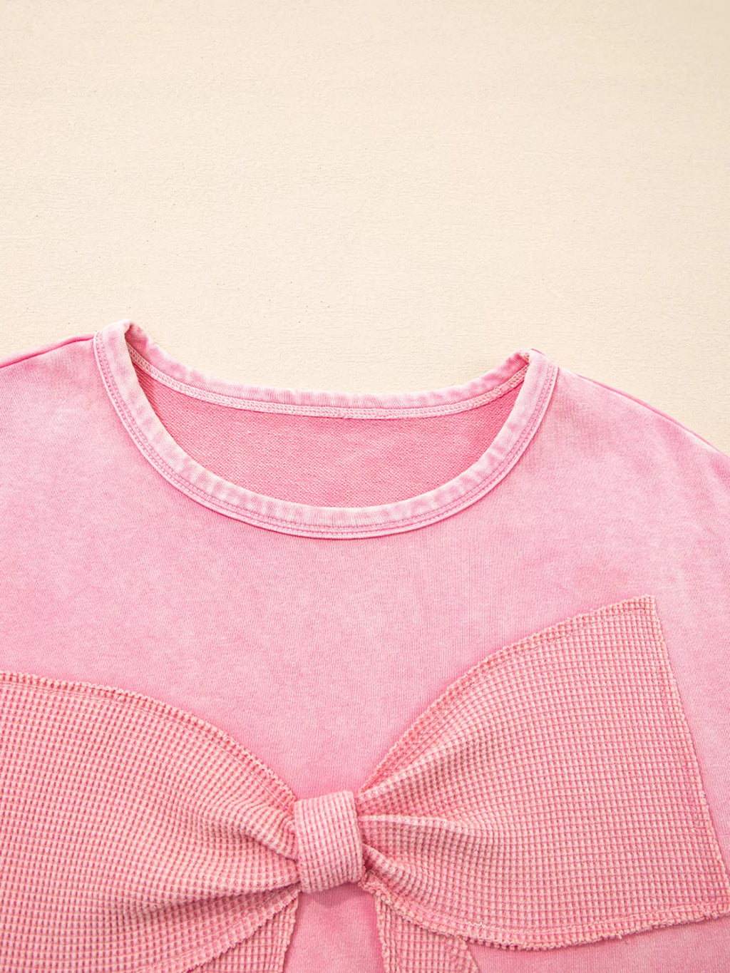 Mineral Wash Bow Patchwork Sweatshirt