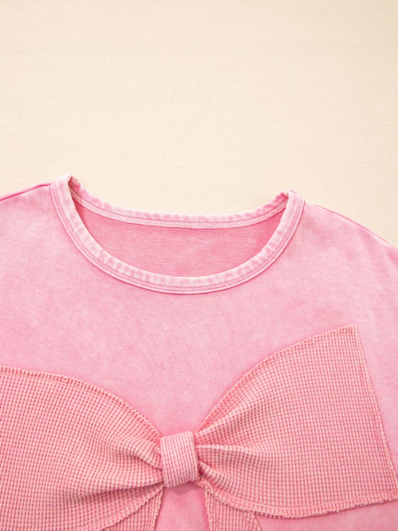 Mineral Wash Bow Patchwork Sweatshirt