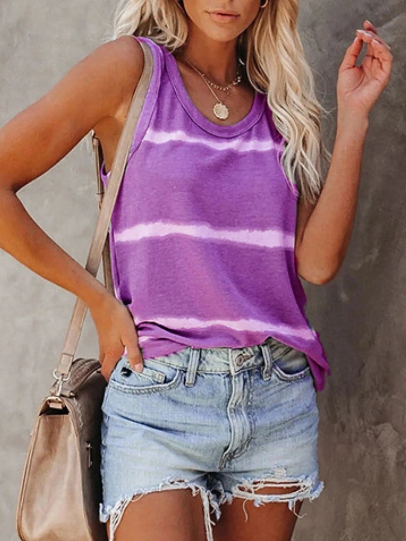 Full Size Striped Round Neck Tank Top Plus Size
