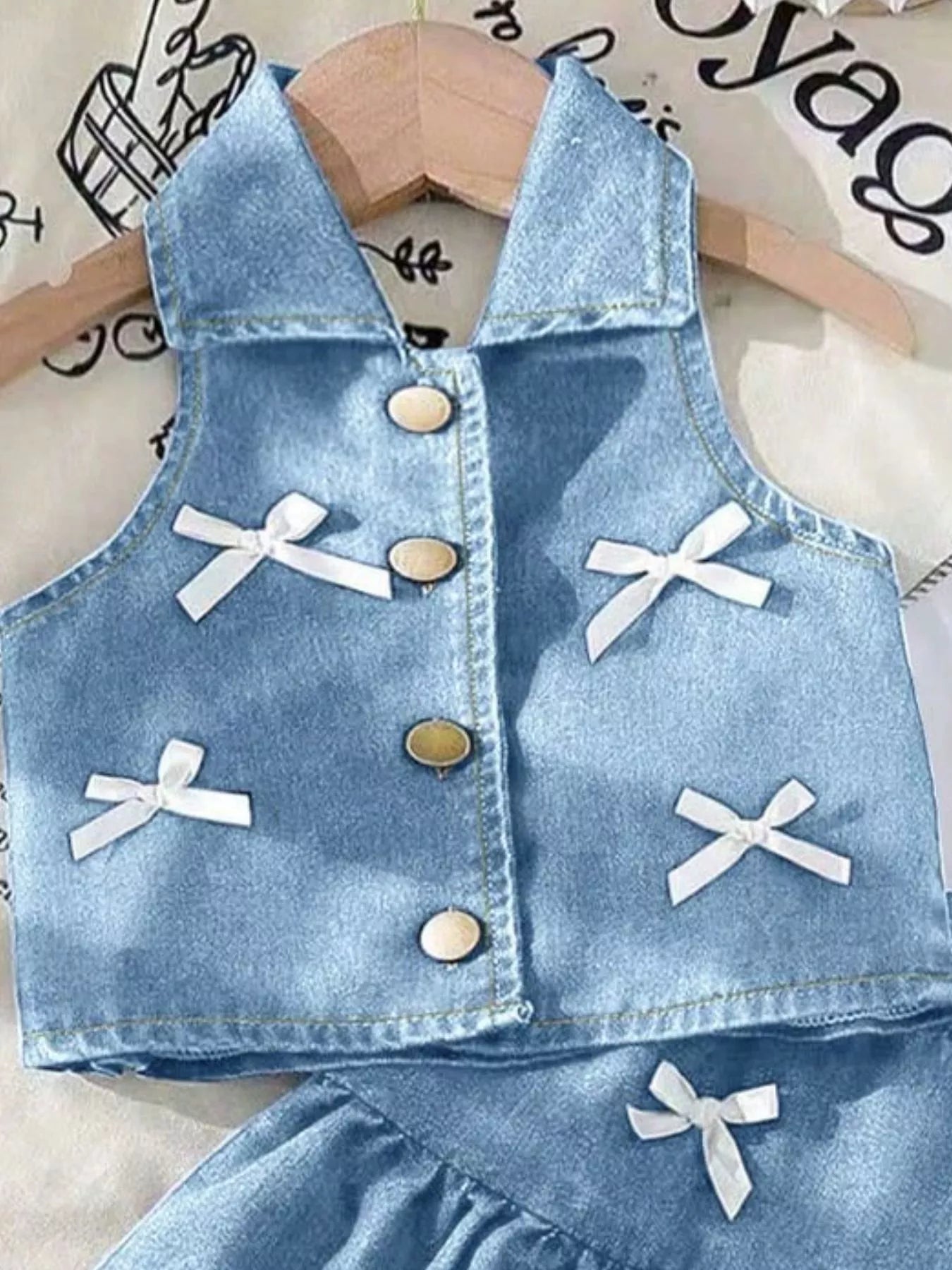 Children's Button UP Vest and Skirt Denim Set