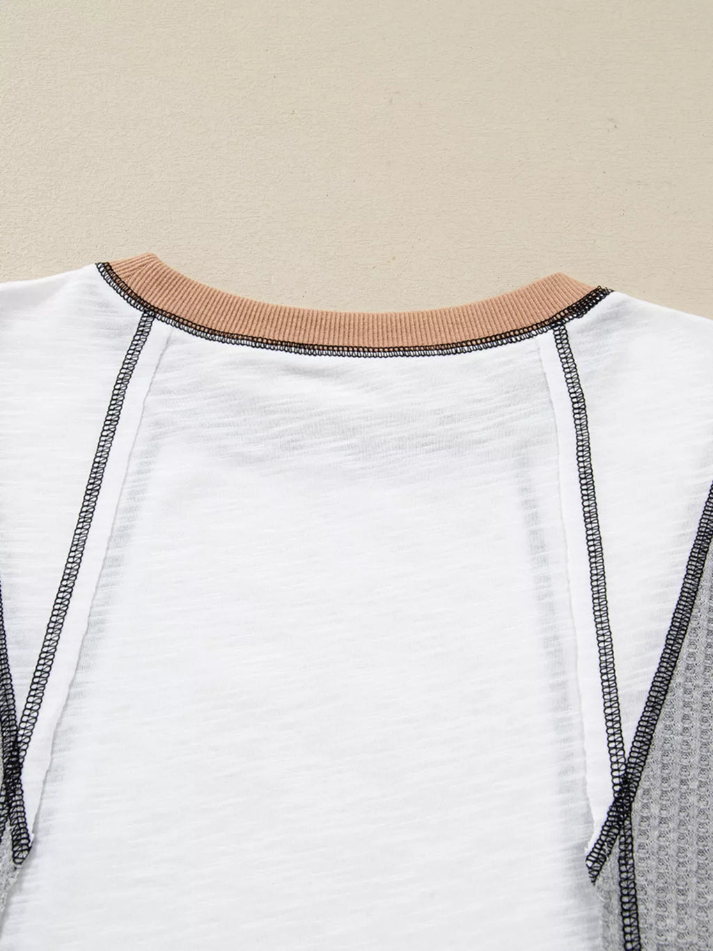 Color Block Textured Knit Patchwork Casual Top