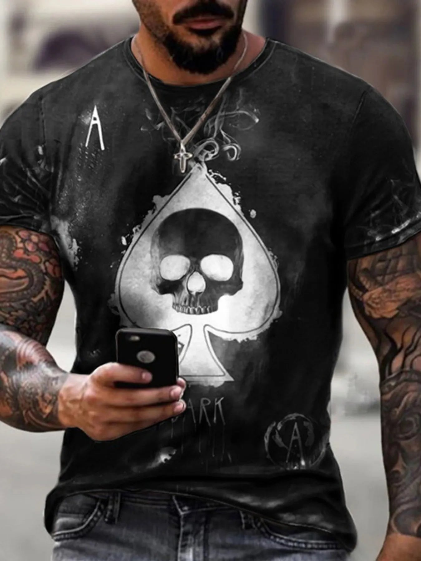 Men's Plus Size Skull Ace of Spades Graphic T-Shirt